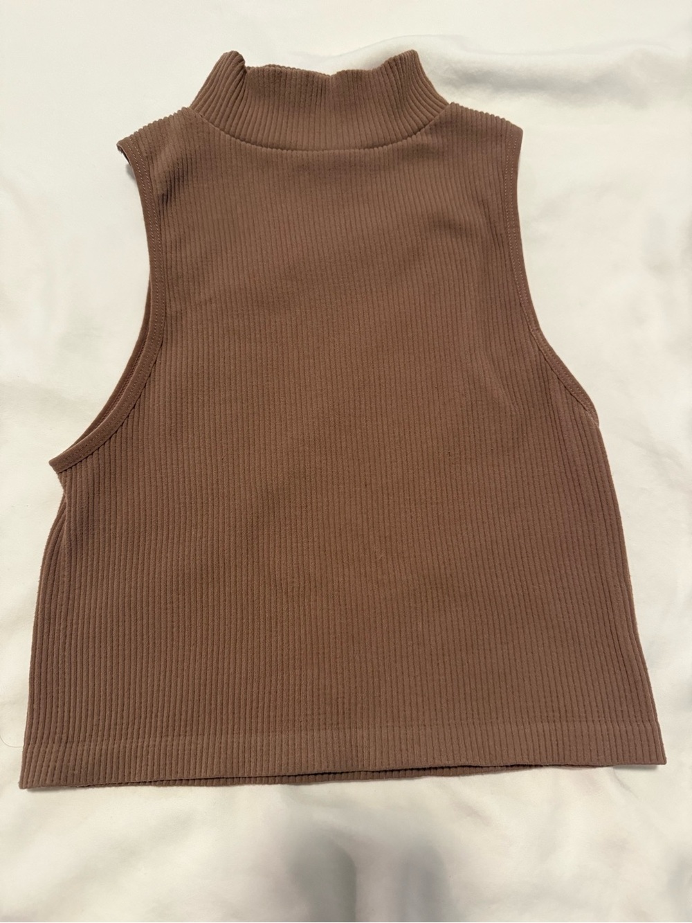 Zara Ribbed Mock Neck Tank Top - Brown